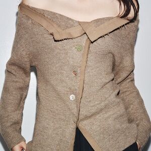 Zara mink bare shoulders boat neck soft knit cardigan NWT